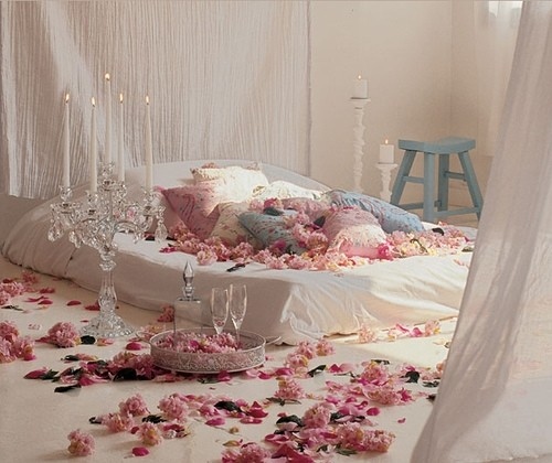 art, bed, bedroom, blue, candles, decor