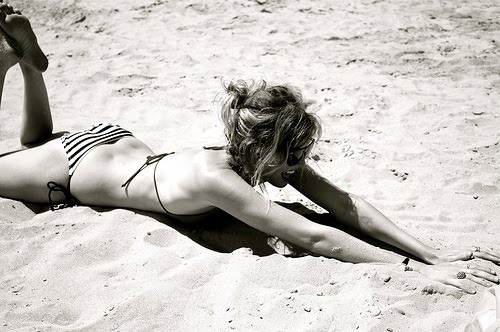 beach, bikini and black and white