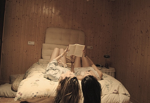 bed, book and brunette