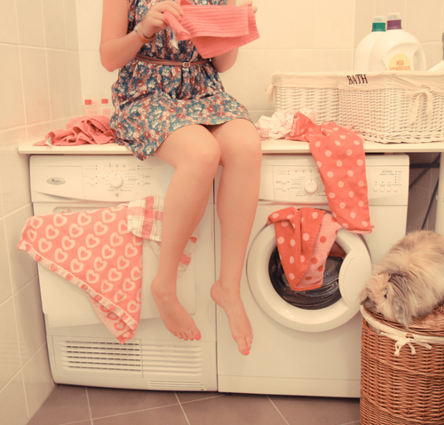 cute, girl and laundry