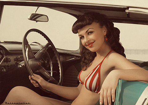 advertisement, car and girl