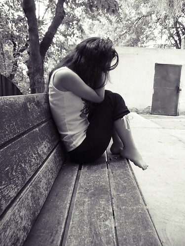 alone, bench and girl