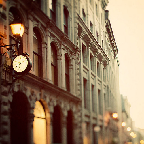 city, clock and house