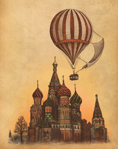 air balloon, castle and drawing
