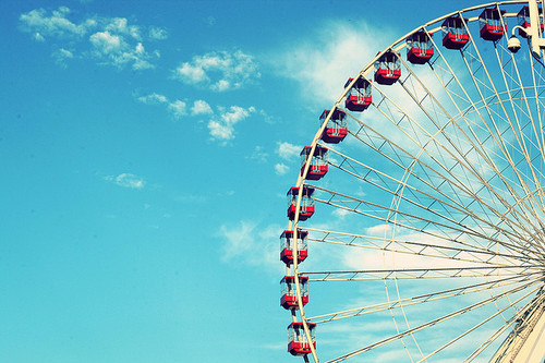 amusement park, ferris wheel and food