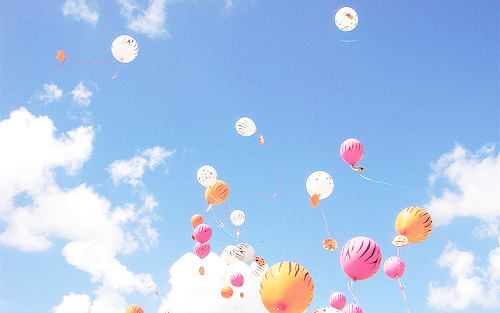 balloons,  blue sky and  clouds