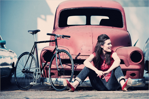 beautiful, bycicle and car