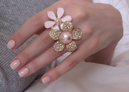 flower, gold, hand, nail, pink, ring