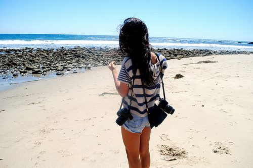 beach, camera and girl
