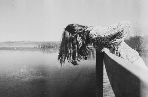 black and white, bridge and girl