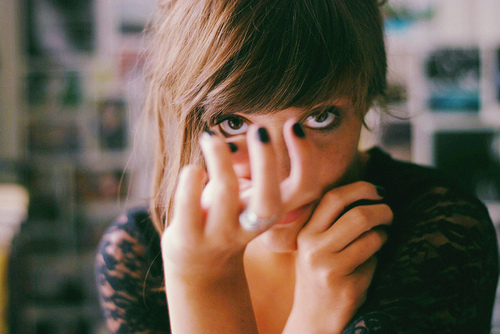 black nail polish, brunette and film