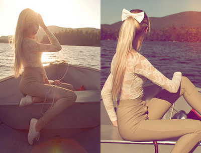 blonde,  girl and  lake