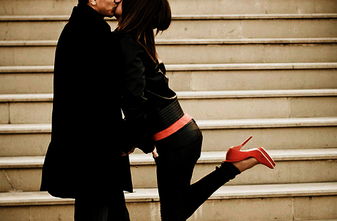 couple, heels and kiss