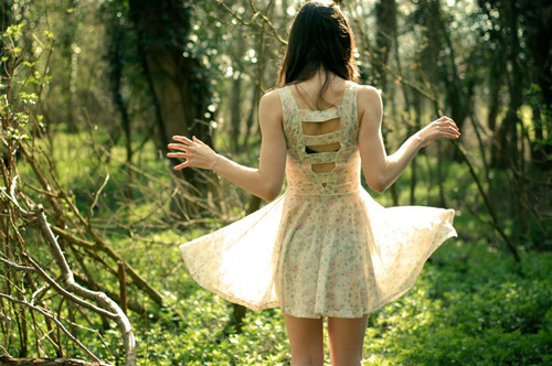 dress, forest and girl