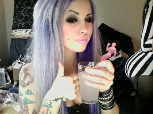 girl, grey hair and purple hair