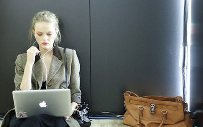 apple, bag, blond, brown, computer, fashion