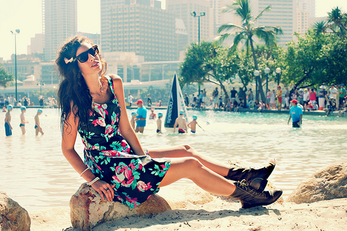 beach, boots and dress