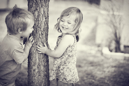 black and white, children and couple