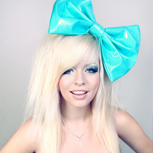 blonde,  blue and  bow