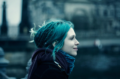 blue hair, dreads and girl