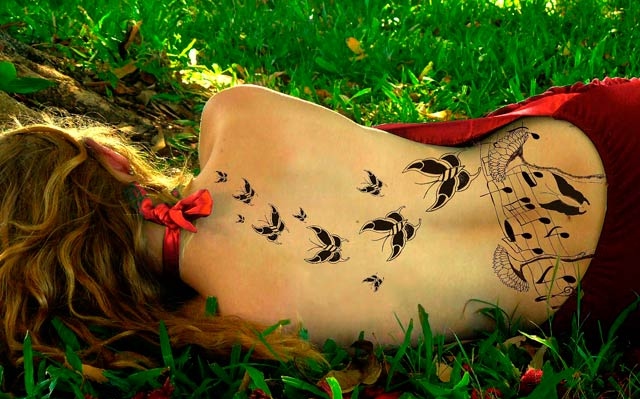 butterfly, inspiration, music, red, woman, MUJER. MARIPOSAS
