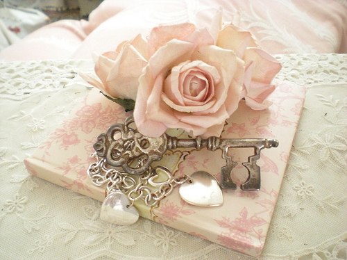 hearts, key and lace