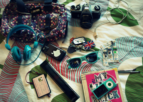 apple, bag and camera