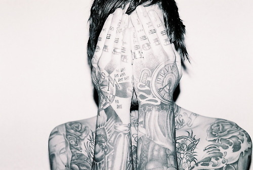 art, black and white and covered in tattoos