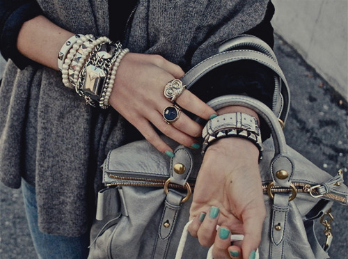 bag, bracelets and jewelry