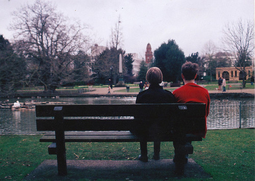 bench, couple and cute