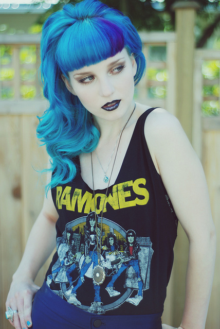 black lipstick, blue hair and chelsamander
