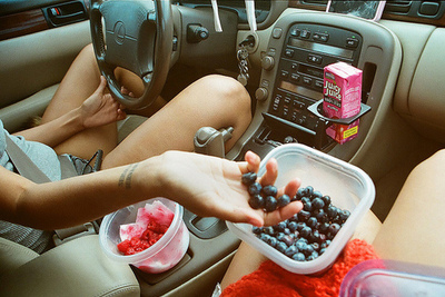 blueberries,  car and  fruit