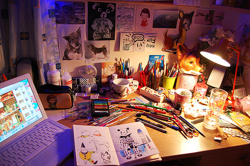 cores, inspiração, notebook, papel, lápis, fotografia