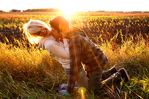 couple, cute, field, laughing, sun, sunlight