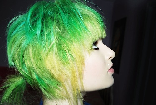 green hair, piercing and scene