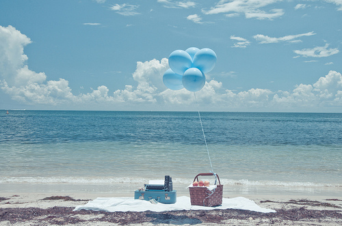balloons, beach and blue