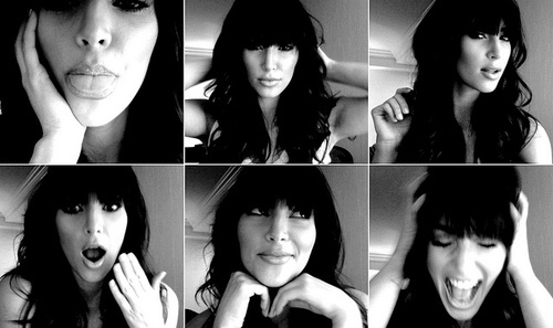 bangs,  beautiful and  black and white