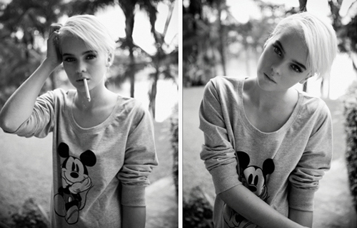 black and white,  blonde and  cigarette
