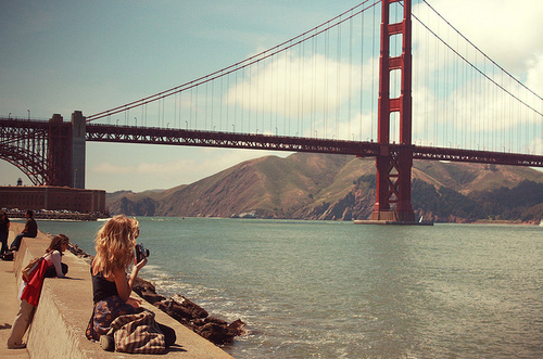 blond, bridge, girl, picture, san francisco, view