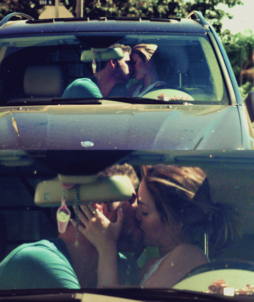 car, couple and kiss