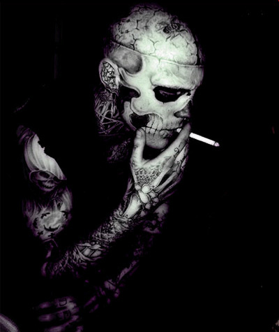 cigarrette, skull and smoker