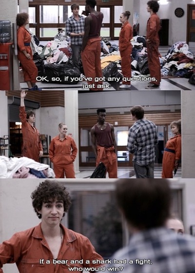 ask, bear, channel 4, fight, funny, misfits