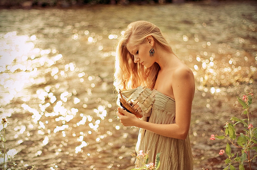 blond, girl and river