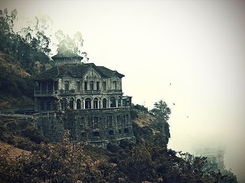 cliff, dark and house