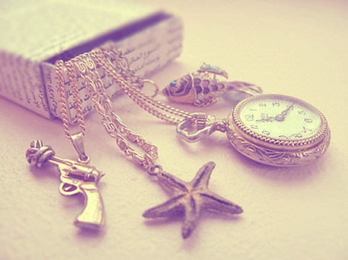 clock, gold, gun, jewelry, necklaces, star fish