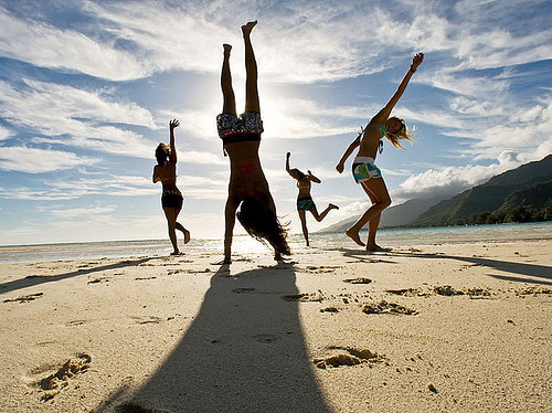 beach, fun, girls , happy, sand, sky