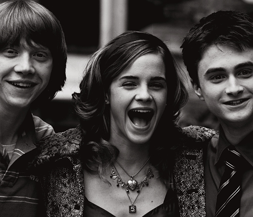 black and white, daniel radclife and emma watson