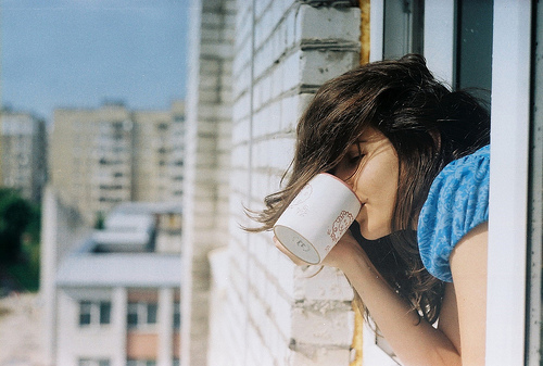 cup, girl and hair
