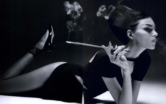 anja rubik, b&w and cigarette