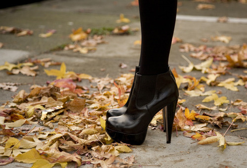 autumn, black, fashion, heels, high heels, leaves
